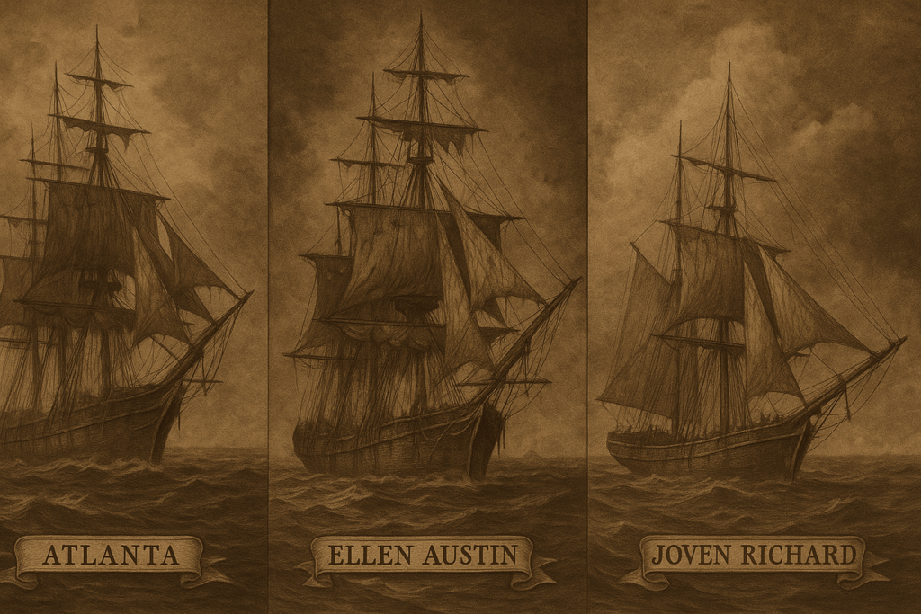 A collage of abandoned ships with eerie similarities to the Mary Celeste case
