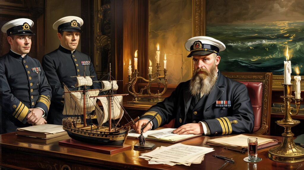 19th-century British court scene investigating the mystery of a ghost ship